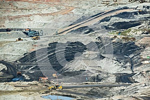 Lignite coalmine,Mining dump trucks working in coalmine