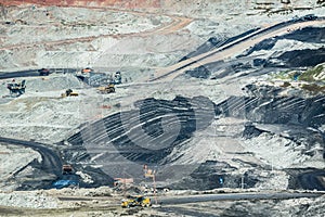 Lignite coalmine,Mining dump trucks working in coalmine