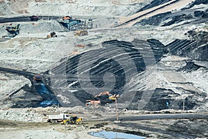 Lignite coalmine,Mining dump trucks working in coalmine