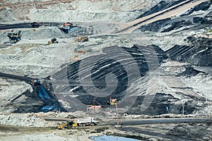 Lignite coalmine,Mining dump trucks working in coalmine