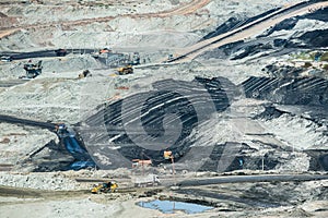 Lignite coalmine,Mining dump trucks working in coalmine