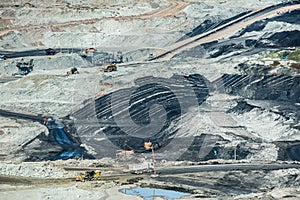 Lignite coalmine,Mining dump trucks working in coalmine