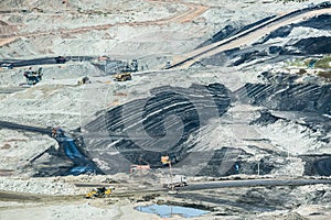 Lignite coalmine,Mining dump trucks working in coalmine