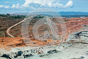 Lignite coalmine,Mining dump trucks working in coalmine