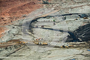 Lignite coalmine,Mining dump trucks working in coalmine