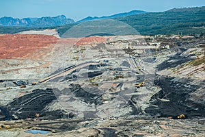 Lignite coalmine,Mining dump trucks working in coalmine