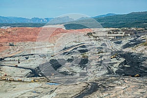 Lignite coalmine,Mining dump trucks working in coalmine