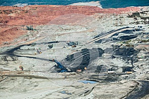 Lignite coalmine,Mining dump trucks working in coalmine