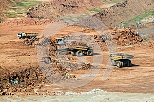 Lignite coalmine,Mining dump trucks working in coalmine