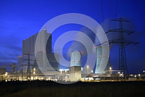 Lignite power plant at twilight in Germany