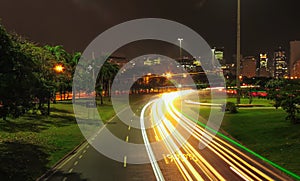 Ligth Trail at aterro do flamengo with Cinelandia on the background