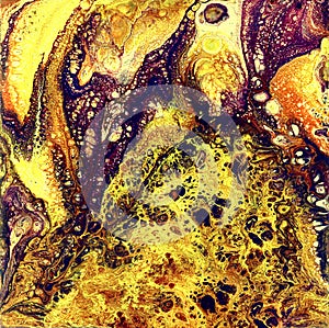 Liguid watercolor and ink abstract gold painting. Wet panted illustration, abstract background and wallpaper. Yellow