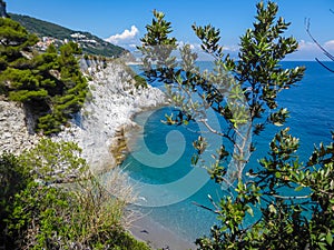Liguria - Scenic view of hidden beach of Spiaggia lido delle sirene along the Ligurian coast in Italy