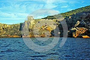 Liguria: the wall of Portovenere on the cliff rockview and sea