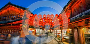 Lijiang old town in the evening with crowd tourist , Yunnan China