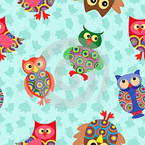 Likable colourful owl seamless pattern