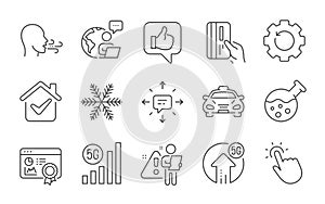 Like, Breathing exercise and Touchpoint icons set. Seo certificate, Chemistry lab and Sms signs. Vector