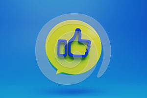 like button in a round dialog box on blue background