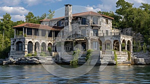 Like a castle on the water this floating home incorporates elements of oldworld charm with its elegant stone facade and photo