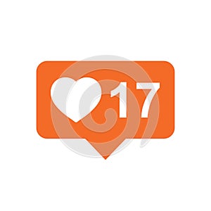 Like, comment, follower icon. Orange flat vector illustration wi