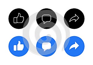 Like, Comment, Share. Facebook Element Icon Set of Social Media