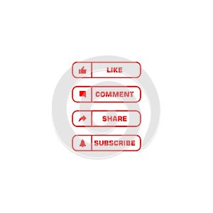 Like, comment, share, and subscribe button. Collection of like, comment, share and subscribe icon buttons