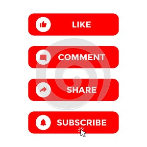 Like, Comment, Share and Subscribe Button. Icon Set of Channel Subscriptions. Vector Illustration