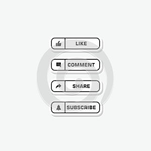 Like, comment, share, and subscribe button sticker isolated on gray background