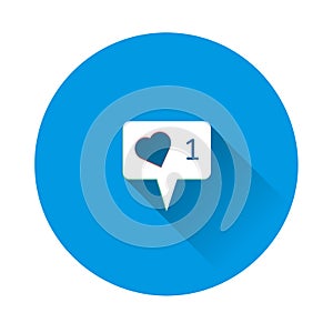 Like, comment, social activity vector icon. The hand presses on the likes on blue background. Flat image with long shadow