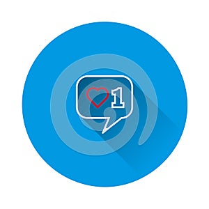 Like, comment, social activity vector icon. The hand presses on the likes on blue background. Flat image with long shadow