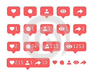 Like, comment user, view, follower repost. Social media icons