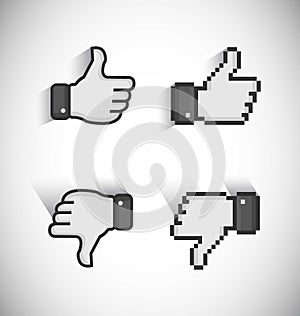 Like And Dislike In Black And White, Pixelated View And Vector View