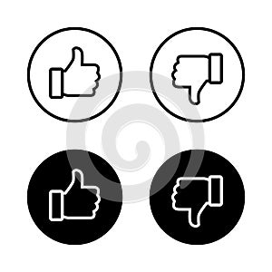 Like and dislike button icon vector in line style. Social media thumb up-down sign symbol