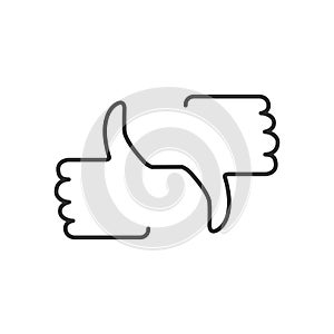 Like and Dislike button, thumb up and down linear icon. Stock vector illustration isolated on white background