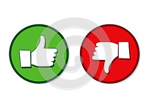 Like and dislike hands label green and red