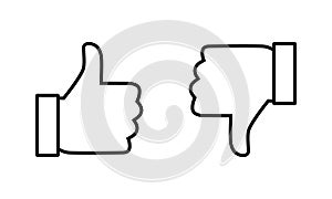 Like and dislike icon vector in line style. Thumb up and down sign symbol. Editable stroke