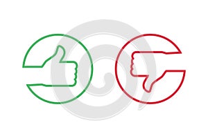 Like and dislike icons with hand and thumb up