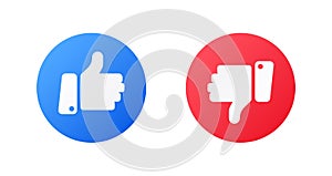 Like and dislike icons isolated. Blue and red hand icon of thumb up and thumb down in flat style. Template for social