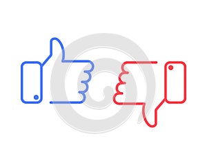 Like and dislike icons set. Thumbs up and thumbs down. Vector illustration