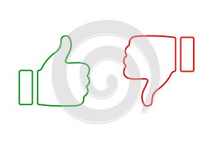 Like and dislike icons set. Thumbs up and thumbs down. Vector illustration.