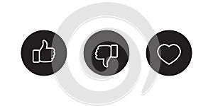 Like, Dislike and Love Button Icon Vector in Line Style