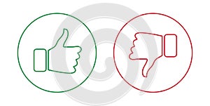 Like and dislike outline icons set. Thumbs up and thumbs down. Vector illustration