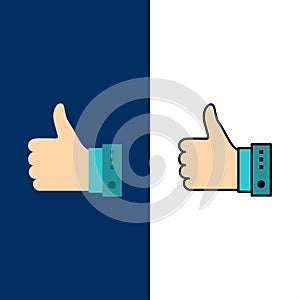 Like, Finger, Gesture, Hand, Thumbs, Up, Yes  Icons. Flat and Line Filled Icon Set Vector Blue Background