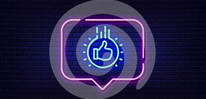 Like hand line icon. Thumbs up finger sign. Neon light speech bubble. Vector