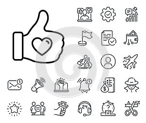 Like hand line icon. Thumbs up finger sign. Salaryman, gender equality and alert bell. Vector