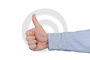 Like hand symbol, gesture well done. Thumbs up isolated on white background