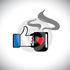 Like hand symbols of thumbs up & coffee love - vector icon