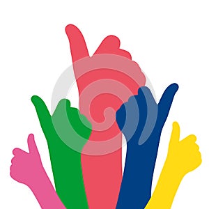 Like hands colorful silhouette vector illustration. Thumb up sign flat design