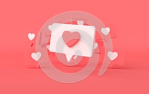 Like heart icon on a pin 3d rendering. Social media notification. Social network symbol background. I like it