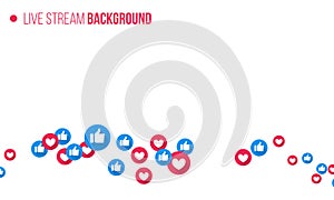 Like and heart icons for live stream video chat likes background vector design template